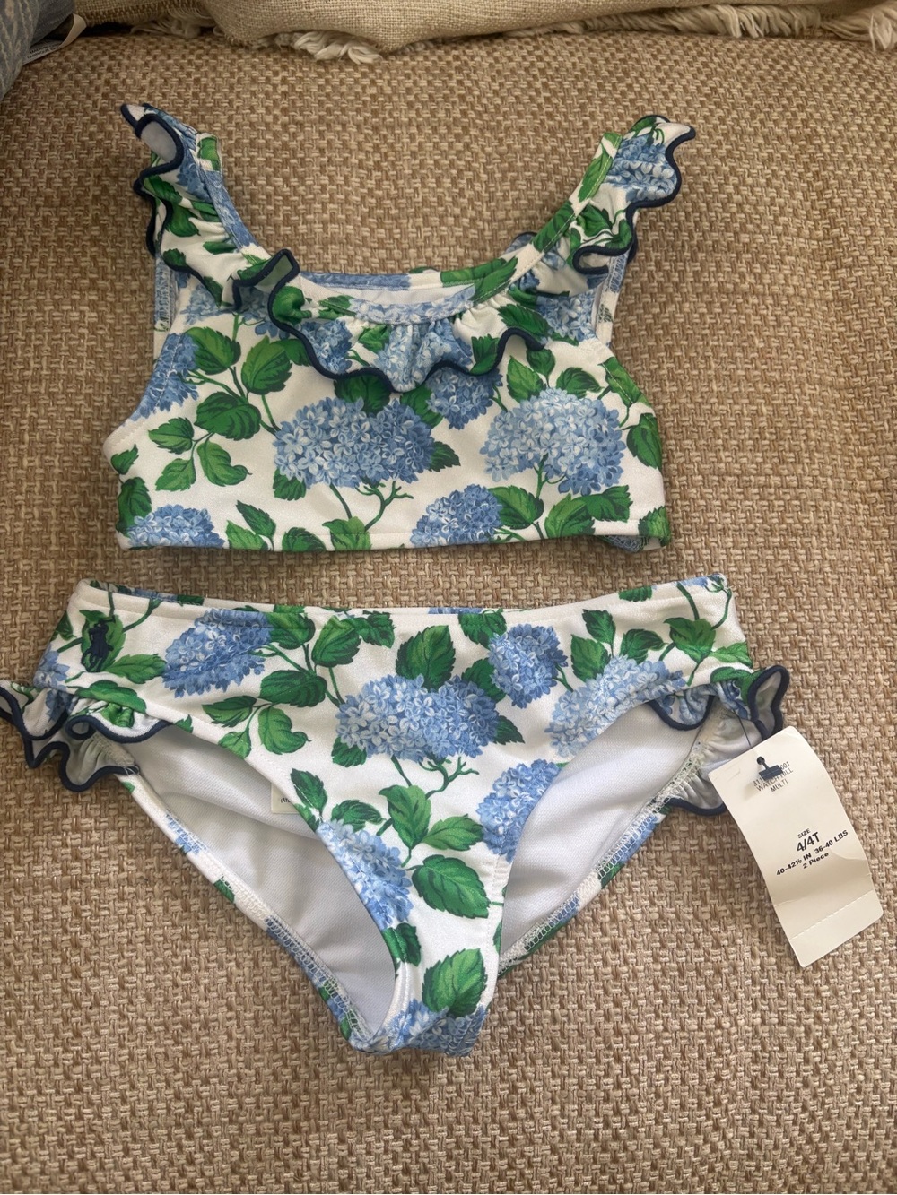 Kids 4T Polo Ralph Lauren White Floral Hydrangea Print Top with Green Leaves